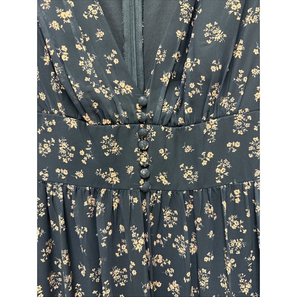 New Mac Duggal Size 2 Black Floral 55431 Peasant Maxi Dress Flowy Cottagecore - Picture 8 of 13